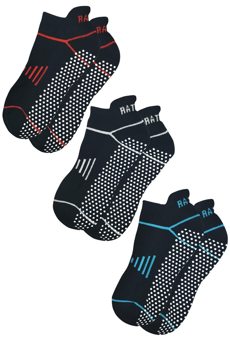 RATIVE Anti Slip Non Skid Barre Yoga Pilates Hospital Ankle Socks with grips for Adults Men Women (Medium, 3-pairs Line(red+white+blue)) - Image 1